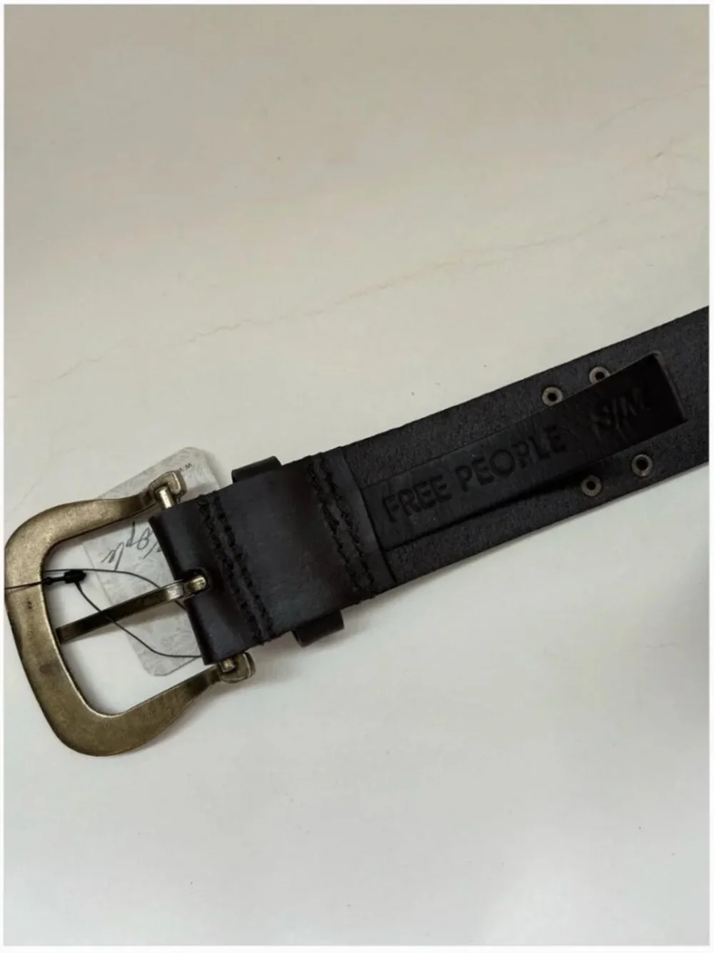 Free People NWT Leather Flower Decor Brass Buckle Brown Belt size S/M